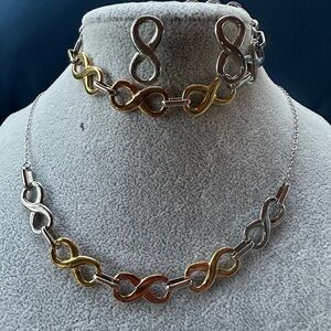 New Stainless Steel Elegant Multi-Tone Infinity Necklace and Bracelet Set